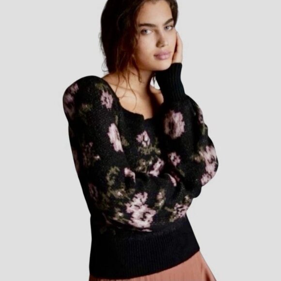 Anthropologie Floral Square Neck Sweater, Size L, Excellent Used Condition - Picture 9 of 10